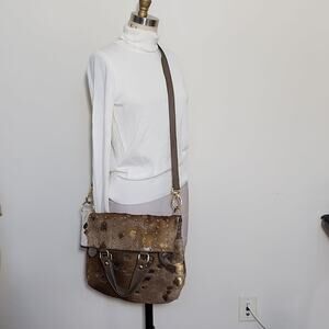 Pulicati Gold  Calf Hair Folded Top Handles Crossbody Bag